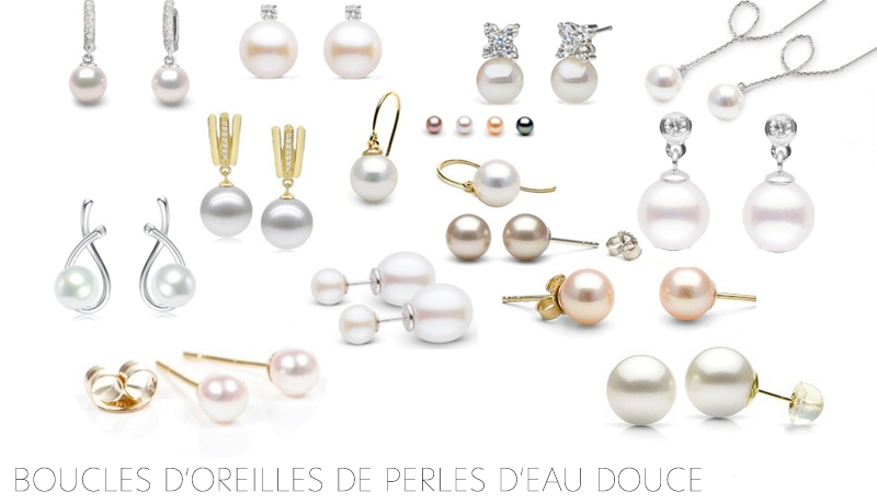 Boucles d'oreilles de perles d'eau douce, 3 couleurs naturelles Blanc, lavande, pêche et 2 couleurs foncées noires et chocolat